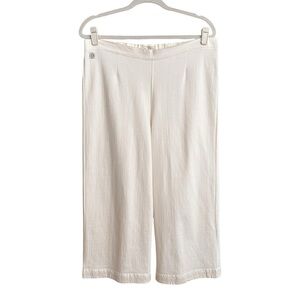 THE EARTH COLLECTION Natural Cotton Cream Wide Leg Crop Pants Greek Key Hem XXL